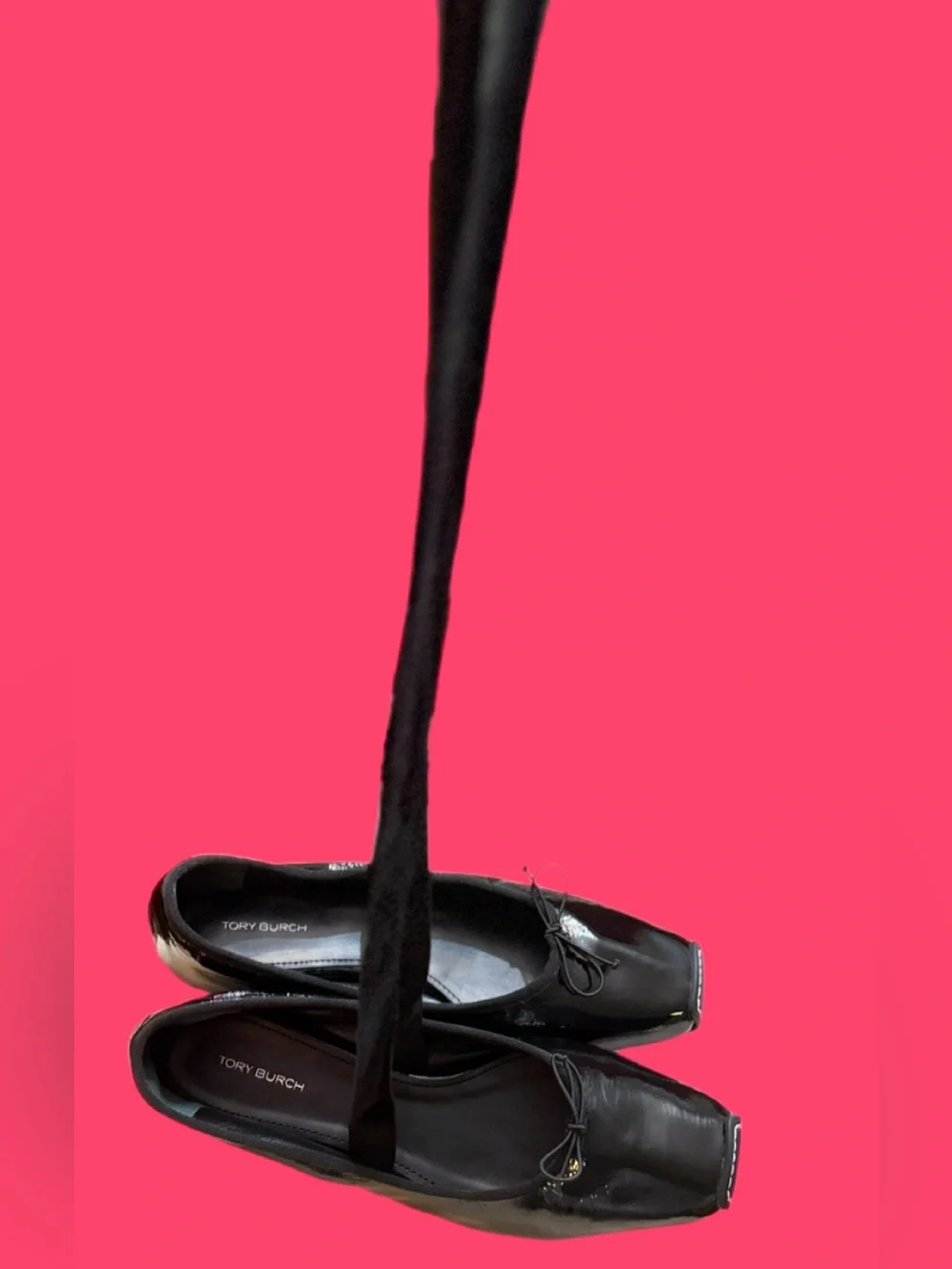 Tory Burch Black Patent Leather Ballet Flats with Ankle Ties